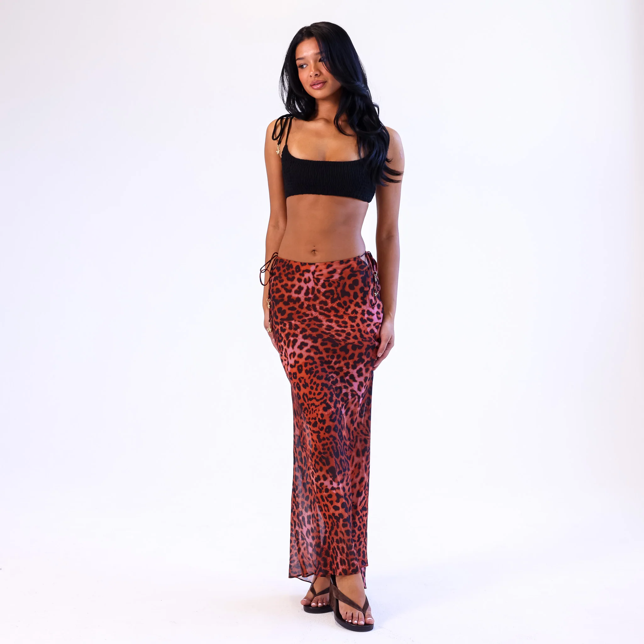 Chiffon Tie Side Maxi Skirt - Leopard Lasso - Image 2