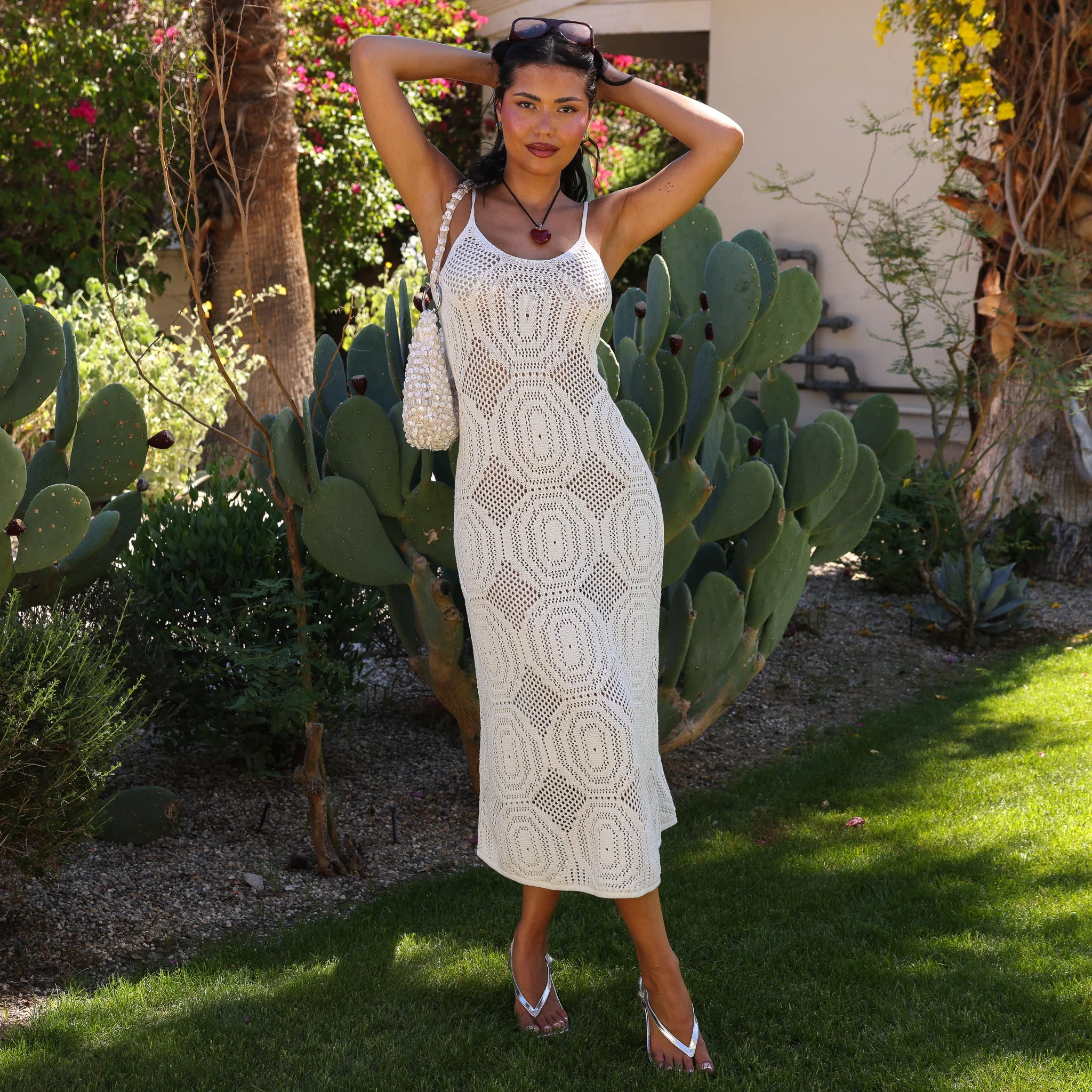 Crochet Lace Knit Maxi Dress - Whipped White - Image 6
