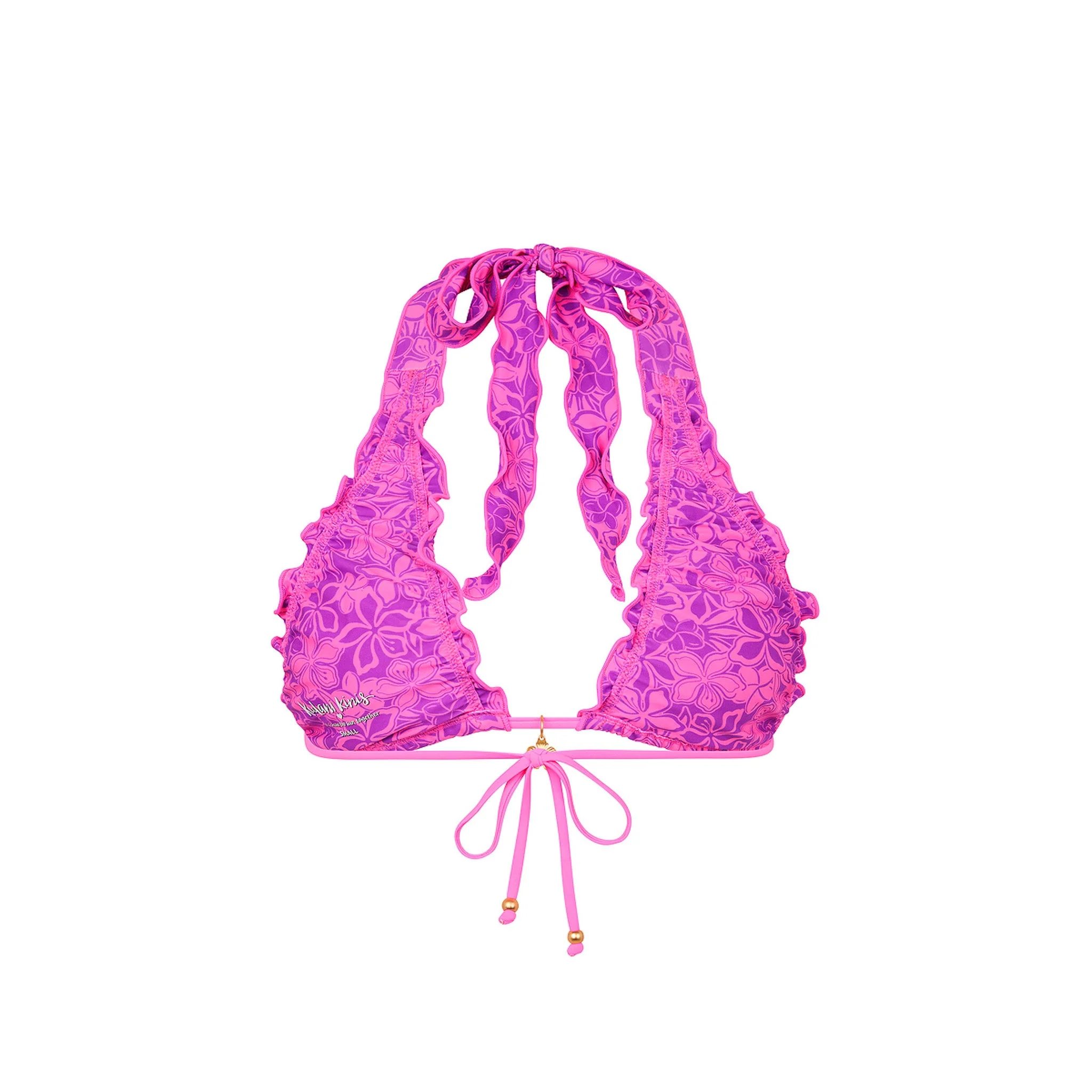 Lettuce Edge Halter Bikini Top - Bubble Berry - Image 8