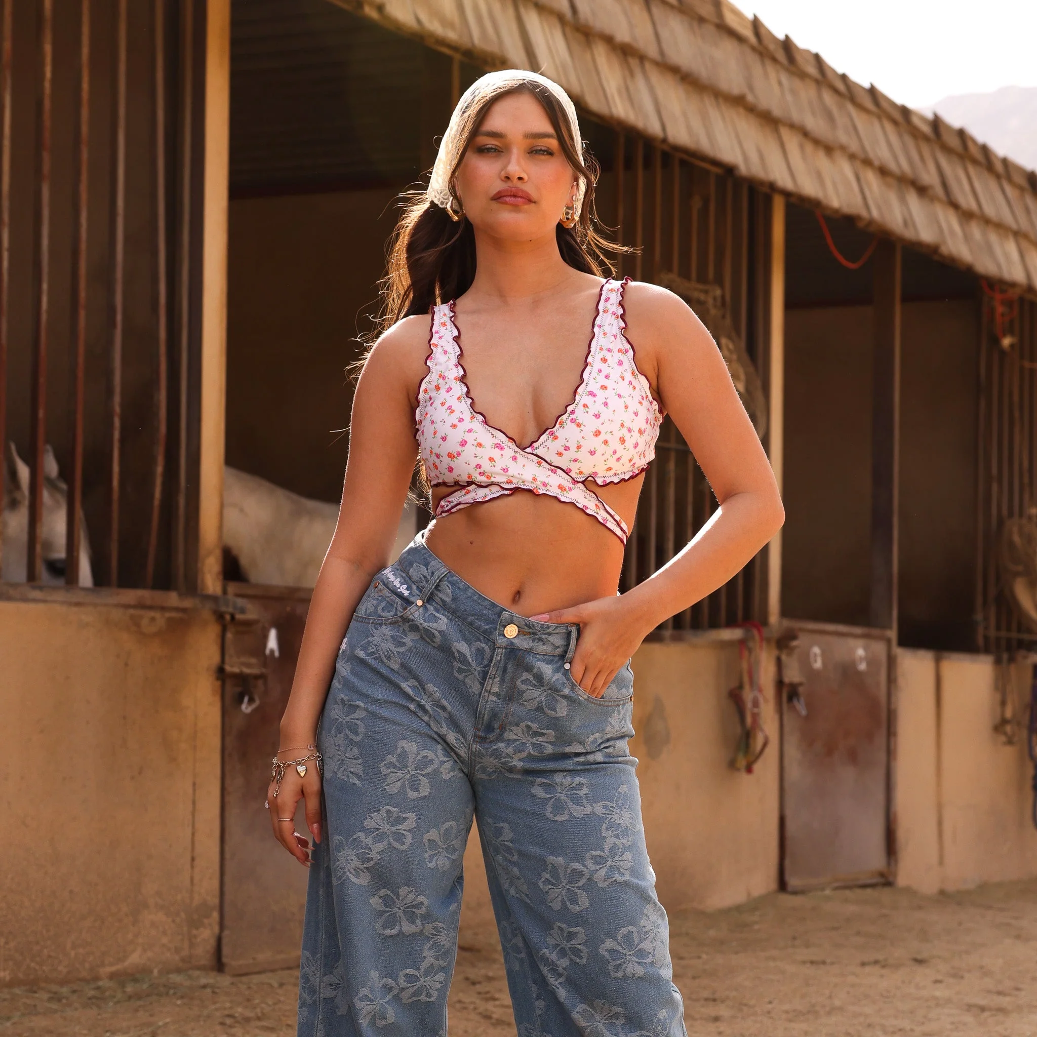 Lettuce Edge Wrap Bikini Top - Rosie Posie - Image 8