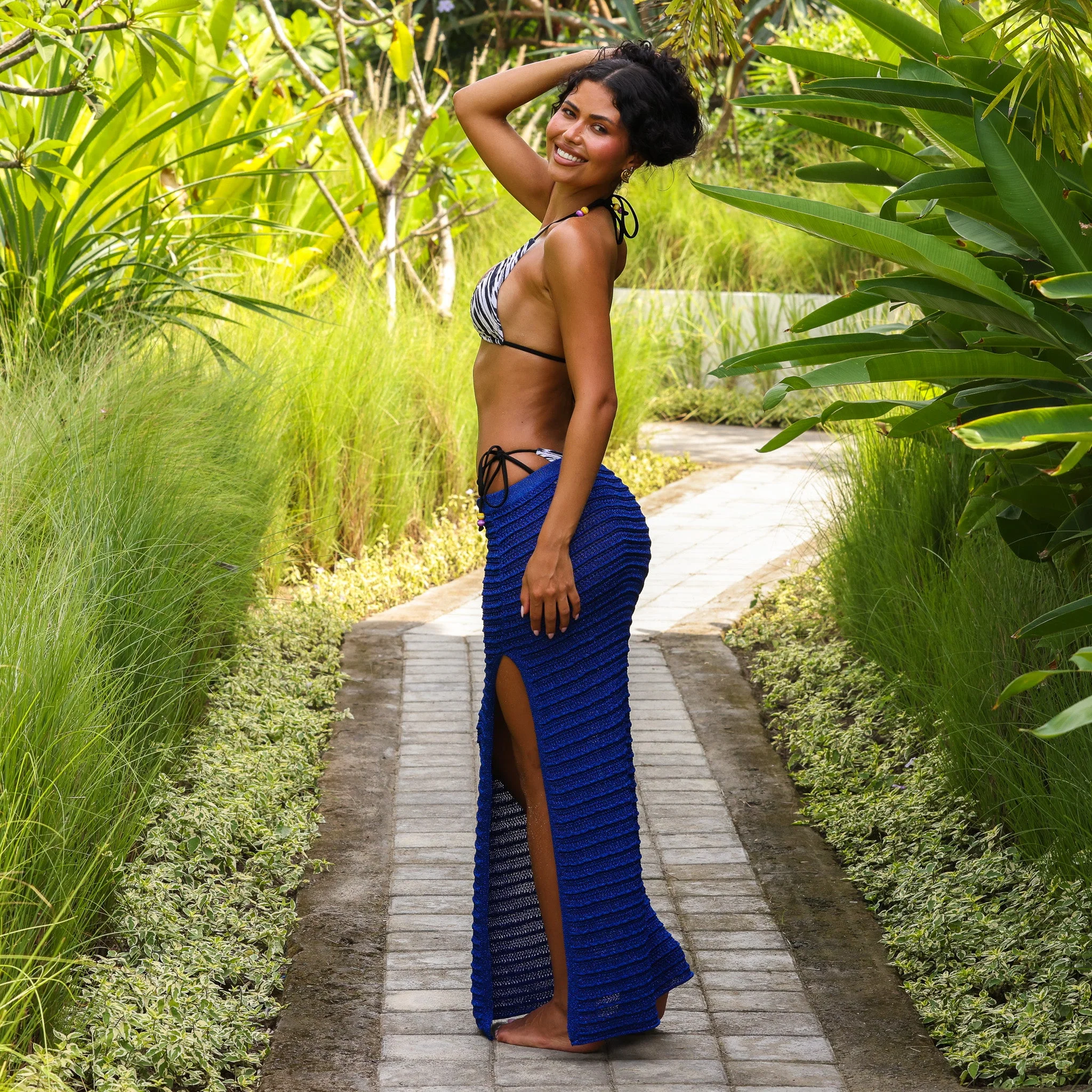 Metallic Knit Maxi Skirt - Blue Lagoon - Image 3