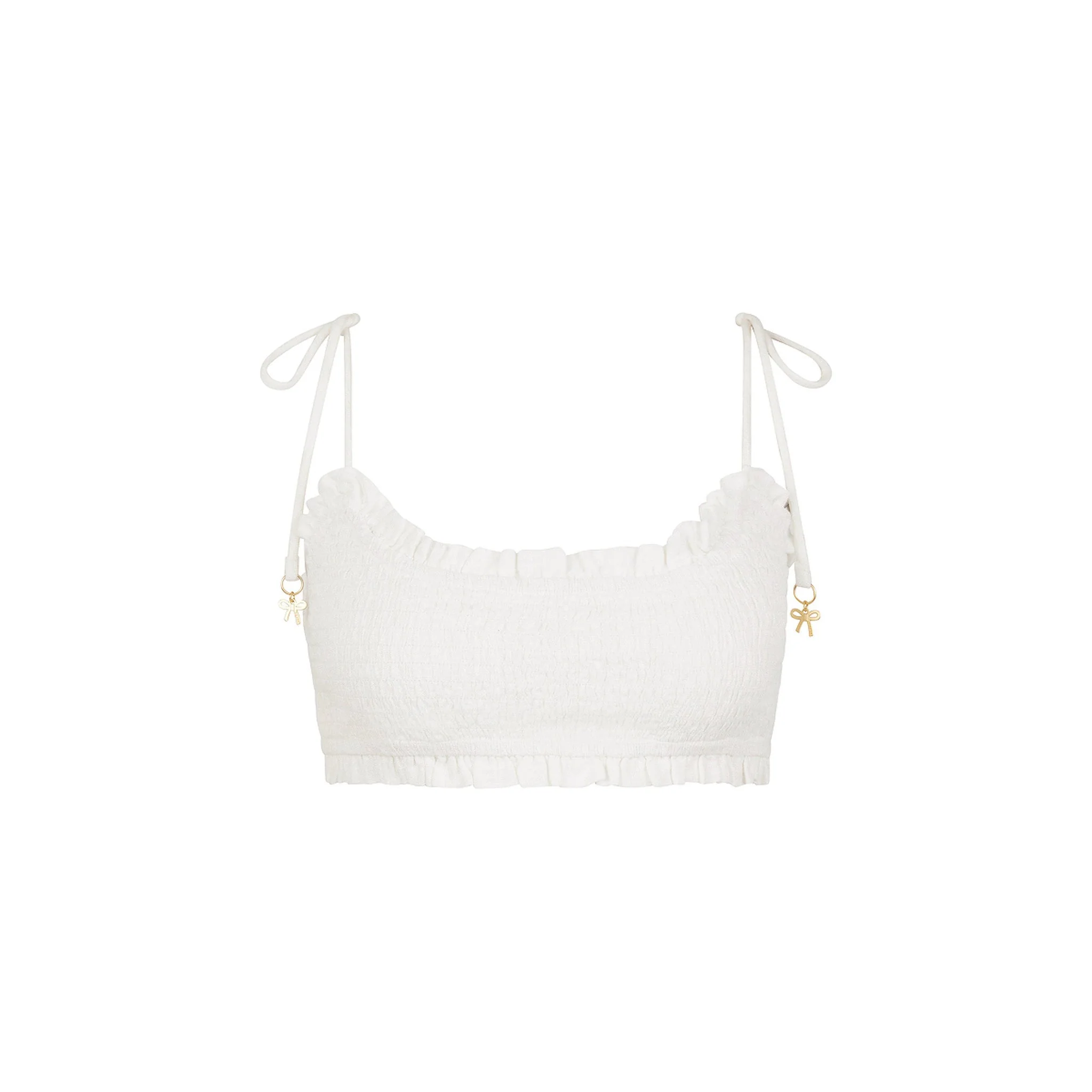 Ruffle Shirred Tie Crop - White