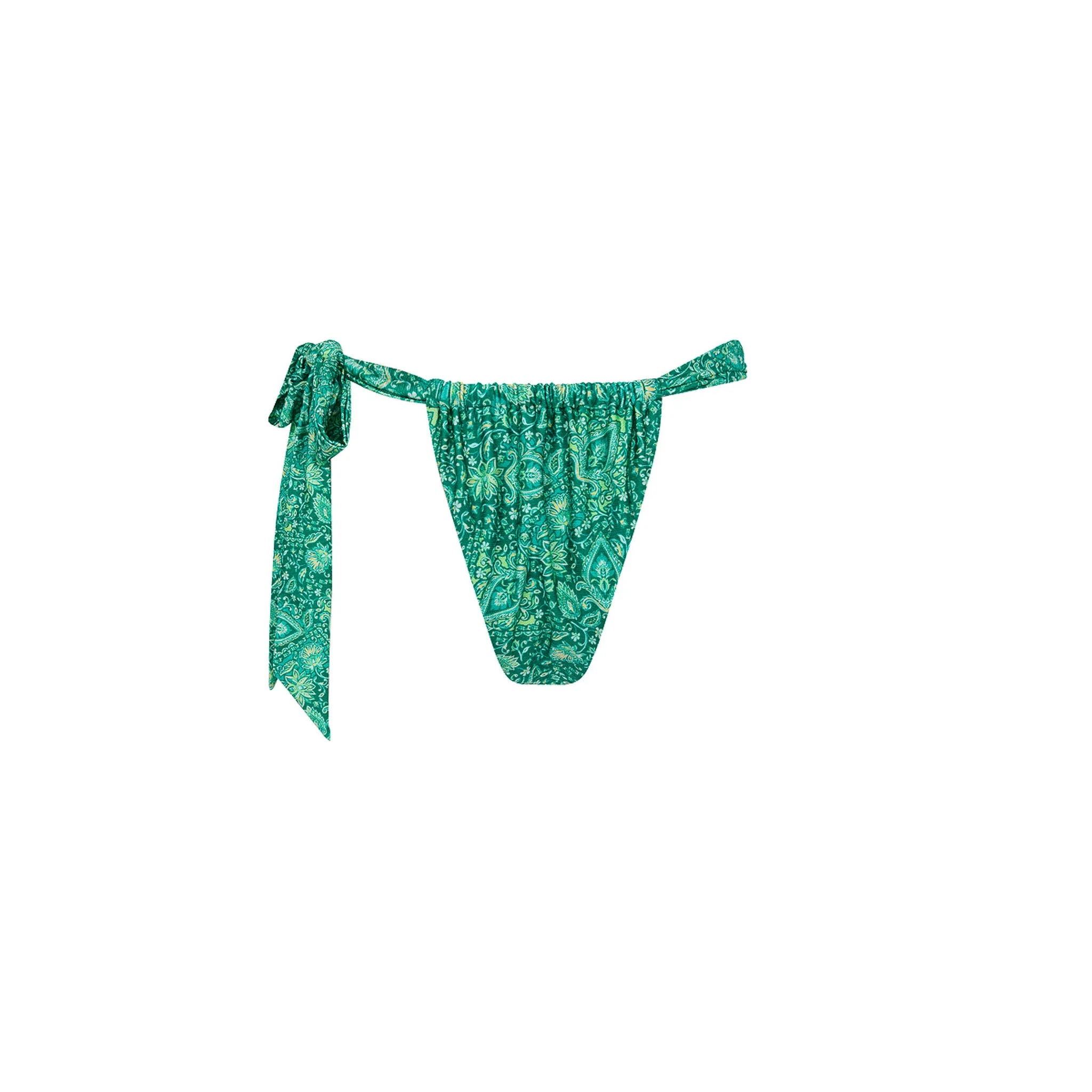 Soft Tie Ruched Thong Bikini Bottom - Emerald Aura - Image 8